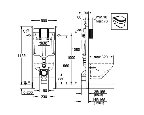Инсталляция Grohe Rapid SL 38840000 для унитаза без клавиши