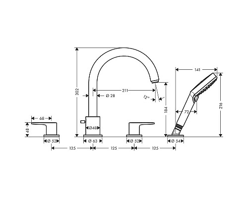 Смеситель на борт ванны Hansgrohe Vernis Blend 71456670 Черный матовый