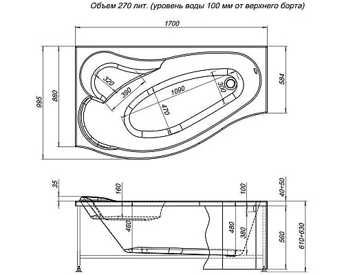 Акриловая ванна Aquanet Palma 170x90/60 L 204022