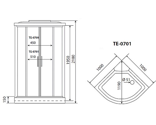 Душевая кабина Timo Eco 100x100 TE-0701 с гидромассажем