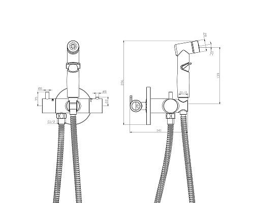 Гигиенический душ со смесителем Rossinka X25-58 с термостатом Хром