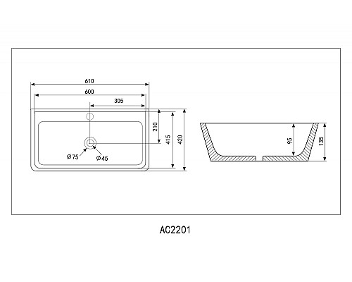 Раковина накладная ABBER Rechteck AC2201MB черная матовая