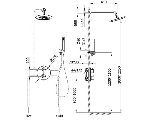 Душевая система Vincea VSFW-101TMB с термостатом Черная матовая