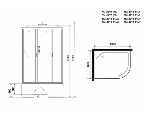 Душевая кабина Niagara Classic 120x80 L NG-2510-14LG с гидромассажем