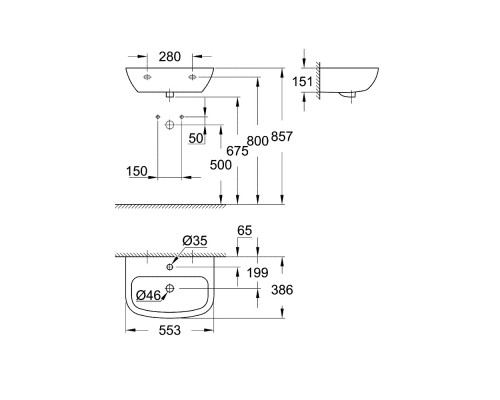 Раковина Grohe подвесная, ширина 39440000 55 см
