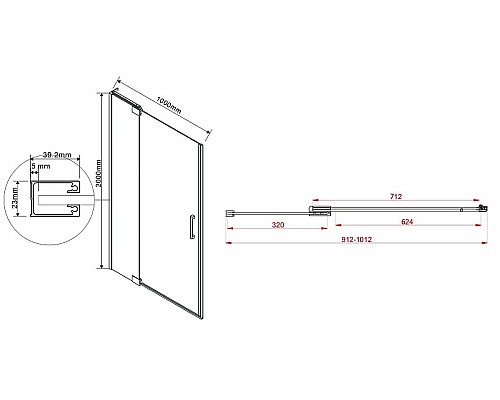 Душевая дверь Vincea Extra 100 VDP-1E9010CGB профиль Черный стекло тонированное