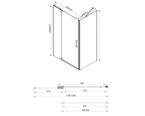 Душевой уголок Vincea Extra 120х90 VSR-1E111290CLB профиль Черный стекло прозрачное