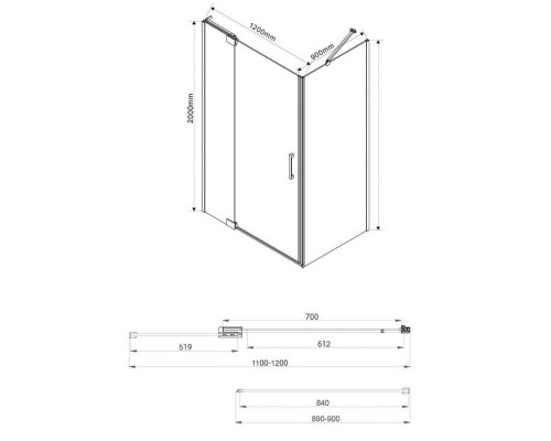 Душевой уголок Vincea Extra 120х90 VSR-1E111290CLB профиль Черный стекло прозрачное