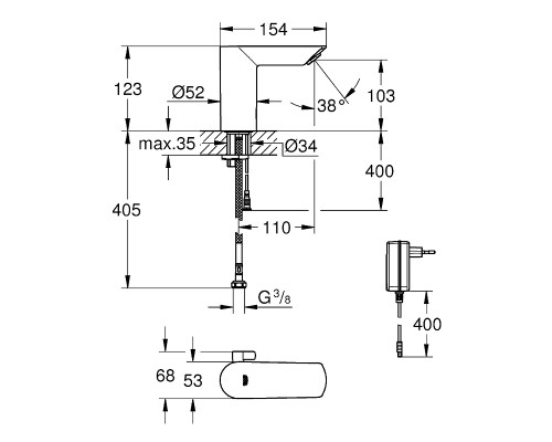 Смеситель для раковины Grohe BauCosmopolitan E 36453000 Хром