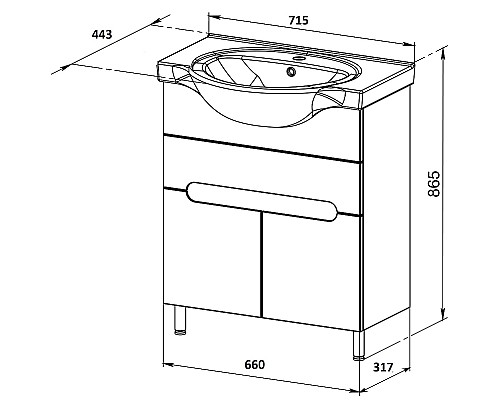 Тумба с раковиной Orange Topline-Rio 70 TR70-03E+RA Белый глянец