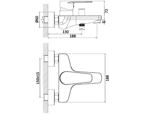 Смеситель для ванны Orange Otto M22-100cr Хром