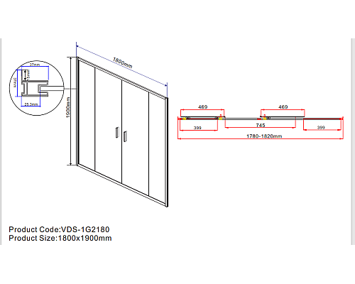Душевая дверь Vincea Garda 180 VDS-1G2180CH профиль Хром стекло шиншилла