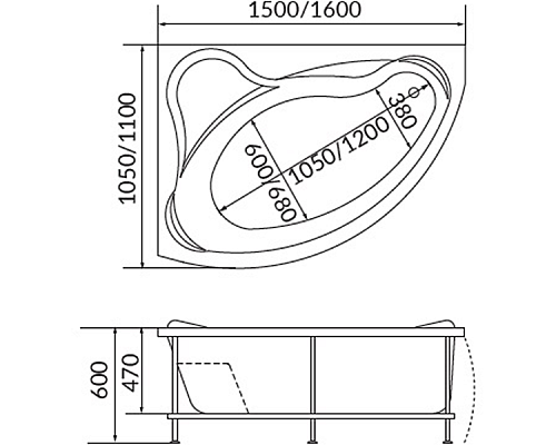 Акриловая ванна 1MarKa Catania 150x105 R 01кт1510п