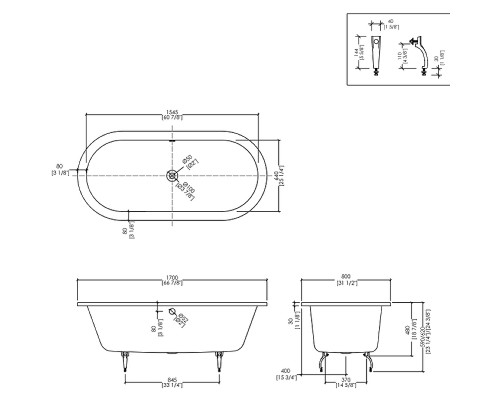 Чугунная ванна Devon&Devon Bayswater 170х80 BAYSWATER17 без антискользящего покрытия