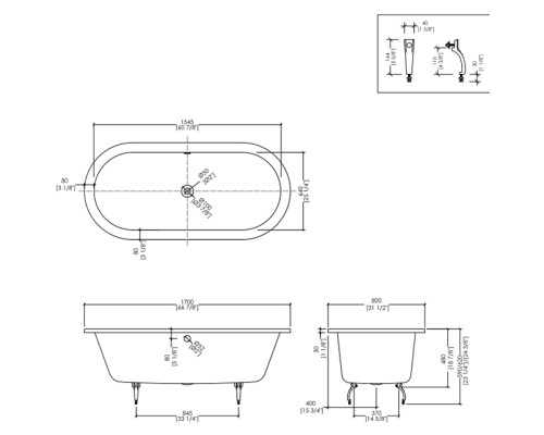 Чугунная ванна Devon&Devon Bayswater 170х80 BAYSWATER17 без антискользящего покрытия