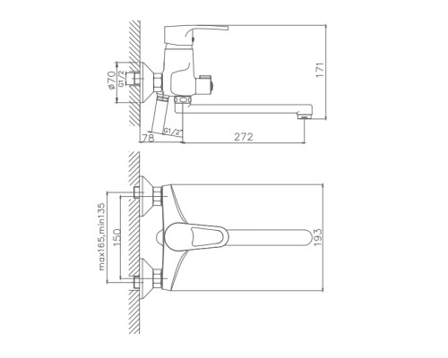Смеситель для ванны Cron CN2265 универсальный Хром