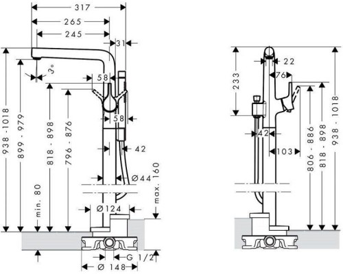 Смеситель для ванны,для душа Hansgrohe Talis S