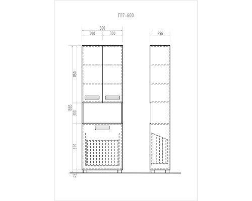 Шкаф пенал Vigo Plaza 60 с бельевой корзиной Белый