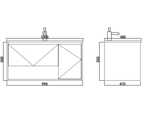 Тумба с раковиной Orans BC-0903 100 9031000 подвесная Dark grey White marble