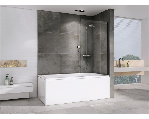 Шторка на ванну Abber Immer Offen 100x140 AG71100B профиль Черный стекло прозрачное