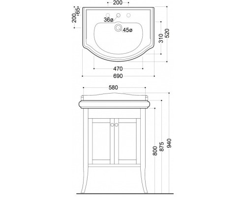 Тумба под раковину Kerasan Retro 735130 69, белый матовый