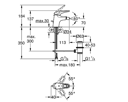 Смеситель Grohe для биде со сливным гарнитуром 33565003