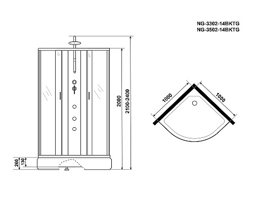 Душевая кабина Niagara Classic 100x100 NG-3502-14BKTG с гидромассажем