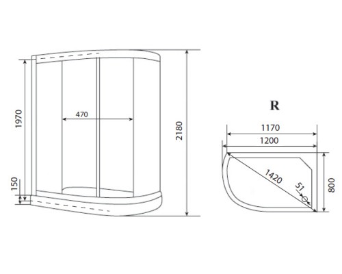 Душевая кабина Timo Eco 120х80 TE-0702 R с гидромассажем