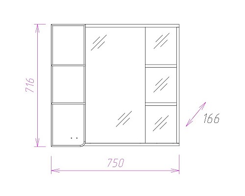 Зеркало со шкафом Onika Стиль 75.01 L 207519 с подсветкой Белое Ясень шимо светлый
