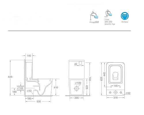 Унитаз компакт CeramaLux NS-2170 с бачком и сиденьем Микролифт