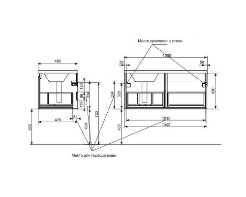 Тумба с раковиной Эстет Dallas Luxe 105 L ФР-00009678 подвесная Белая