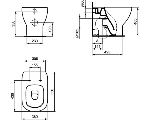 Унитаз Ideal Standard Tesi AquaBlade T0077V3 приставной Черный матовый без сиденья
