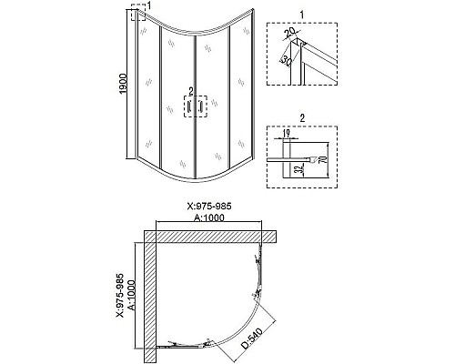 Душевой уголок Niagara Nova NG-6807-08 BLACK 100х100 профиль Черный стекло прозрачное