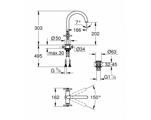 Смеситель Grohe двухвентильный для раковины на 1 отверстие
