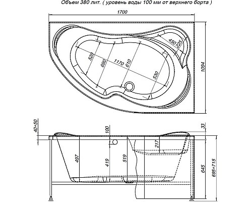 Акриловая ванна Aquanet Capri 170x110 R 203922