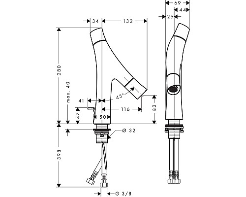 Смеситель для раковины Axor Starck Organic 12010000 Хром