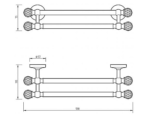 Полотенцедержатель Migliore Amerida 16569 двойной Бронза с кристаллами Swarovski