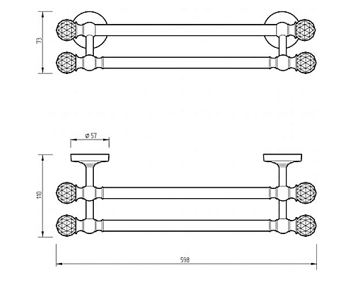 Полотенцедержатель Migliore Amerida 16569 двойной Бронза с кристаллами Swarovski