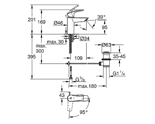 Смеситель для раковины Grohe Eurosmart 32926003 Хром