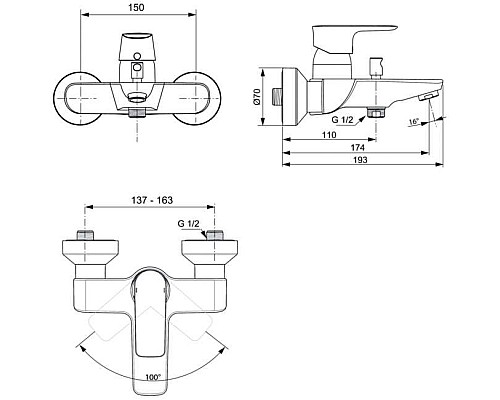Смеситель для ванны Ideal Standard Connect Air A7033AA Хром