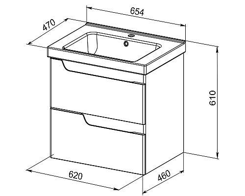 Тумба с раковиной Orange Topline-Milano 65 TP-M65-02+RA подвесная Белый глянец