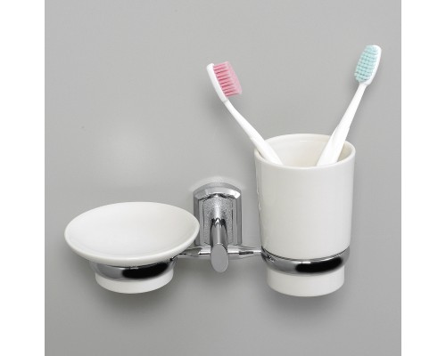 Стакан для зубных щеток с мыльницей WasserKRAFT K-28126 Хром Белый