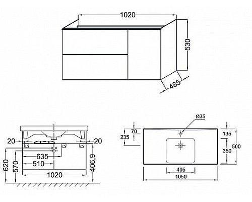 Тумба под раковину Jacob Delafon Odeon Up 100 EB891-N14 подвесная Серый антрацит