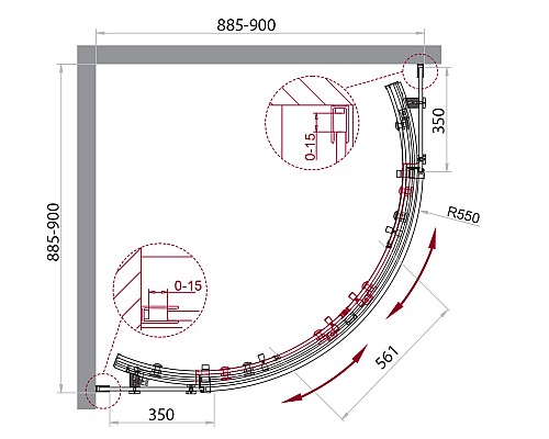 Душевой уголок BelBagno Acqua 90x90 ACQUA-R-2-90-C-NERO профиль Черный стекло прозрачное