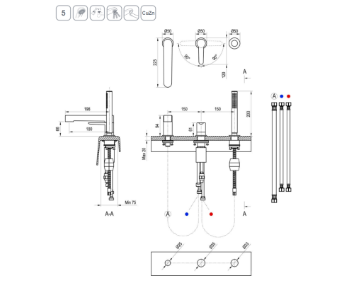 Смеситель на борт ванны Ravak Puri PU 026.20 X070186 Черный матовый