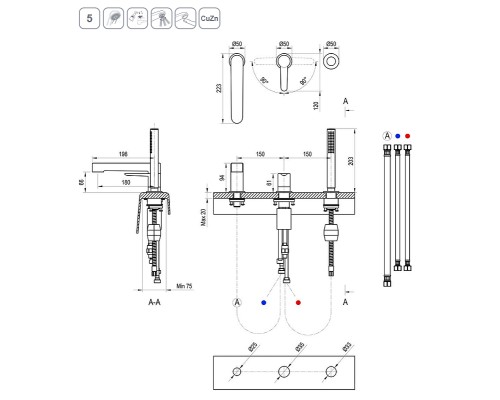 Смеситель на борт ванны Ravak Puri PU 026.20 X070186 Черный матовый
