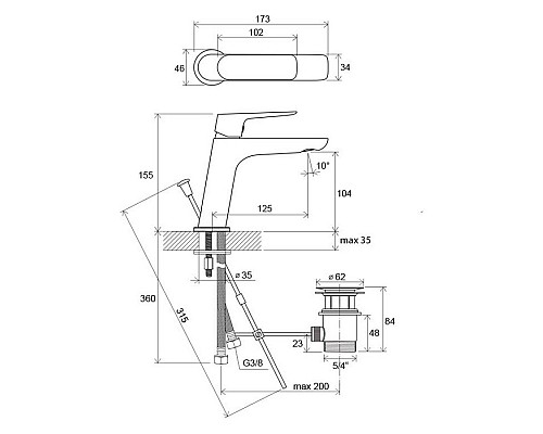 Смеситель для умывальника с донным клапаном Ravak Classic X070081