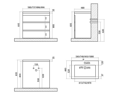 Тумба под раковину Art&Max Family-1000-3C-PIA-PE Бетон Экзотик