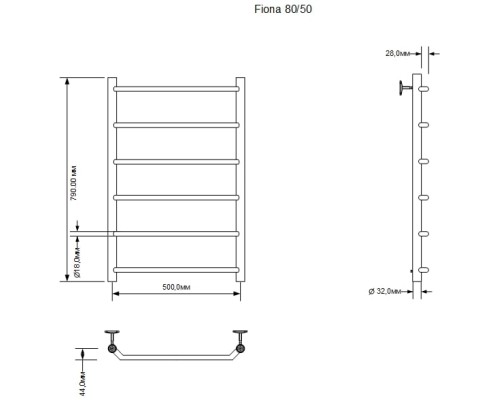 Полотенцесушитель водяной Aquanet Fiona 800x500, хром