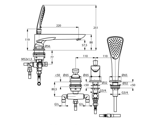 Однорычажный смеситель для ванны и душа Kludi Balance 524470575
